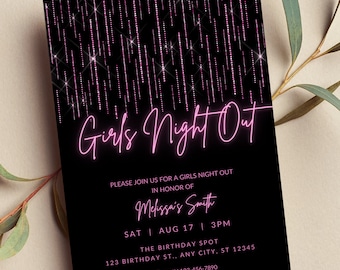 Girls Night Invitation Canva Template | Editable Digital Party Invite ...