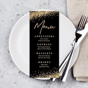 Editable Menu Card Template, Gold and Black, Glitter, Dinner Menu Card, Table Menu, Bar Menu, Printable