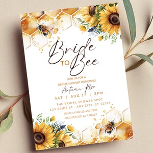 Editable Bride to Bee Bridal Shower Invitation, Sunflower, Honeycomb, Printable or Digital Invite