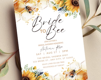 Editable Bride to Bee Bridal Shower Invitation, Sunflower, Honeycomb, Printable or Digital Invite