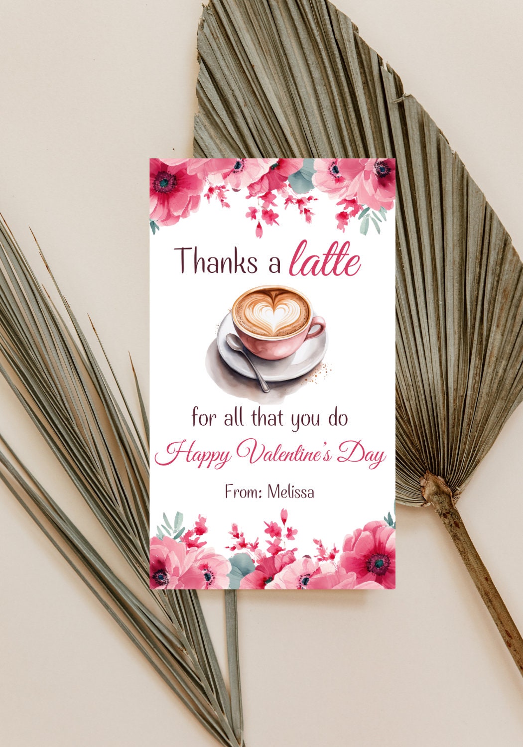 Printable Thanks a Latte Valentines Gift Tag Appreciation Tag, Editable ...