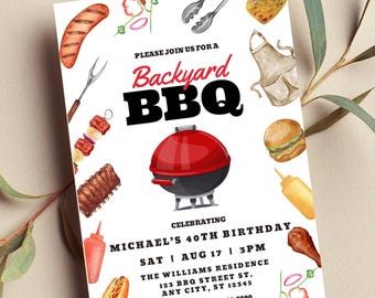 Backyard BBQ Invitation, Summer Cookout Party Invite, Editable Template, Printable Digital Invite