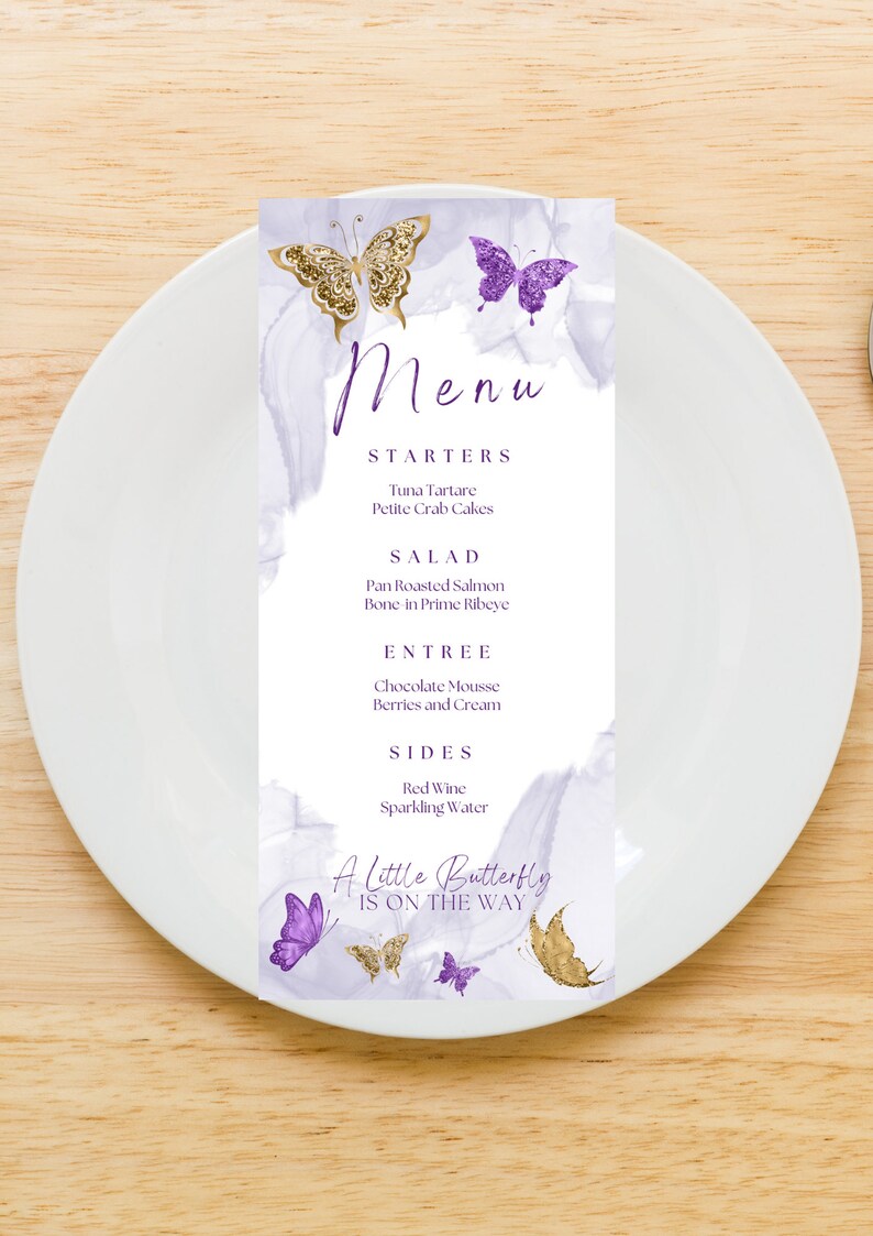 Editable Butterfly Menu Card Template Purple and Gold Menu - Etsy México