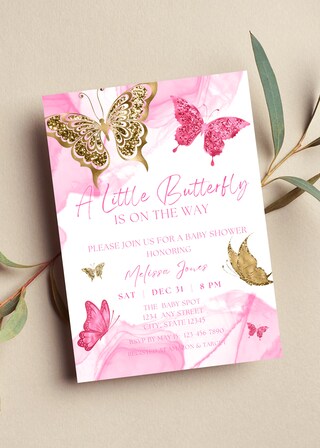 Butterfly Baby Shower Giochi Farfalla Oro – 30 Carte Fronte-Retro, 12,7x17,8 Cm, Previsioni E Consigli Per Feste Rosa Cipria