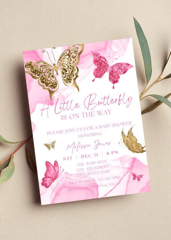 Butterfly Baby Shower Giochi Farfalla Oro – 30 Carte Fronte-Retro, 12,7x17,8 Cm, Previsioni E Consigli Per Feste Rosa Cipria