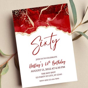 Red and Gold Birthday Invitation, Editable Luxury 40th 50th 60th Party Digital Invite, Printable Elegant Milestone Invite