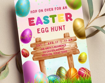 Editable Easter Egg Hunt Invitation, Printable Party Invite (Digital)