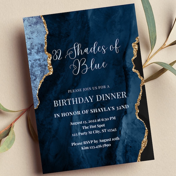 Editable Shades of Blue Invitation, Blue and Gold, Birthday Dinner, Brunch, Wedding, Any Occasion, Printable or Digital Invite