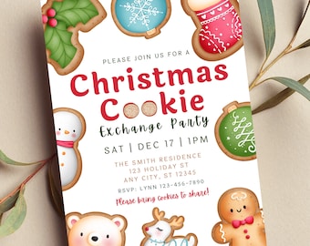 Editable Christmas Cookie Exchange Invitation Template, Printable Holiday Cookie Exchange Party, Cookie Swap, Christmas Invite, Digital