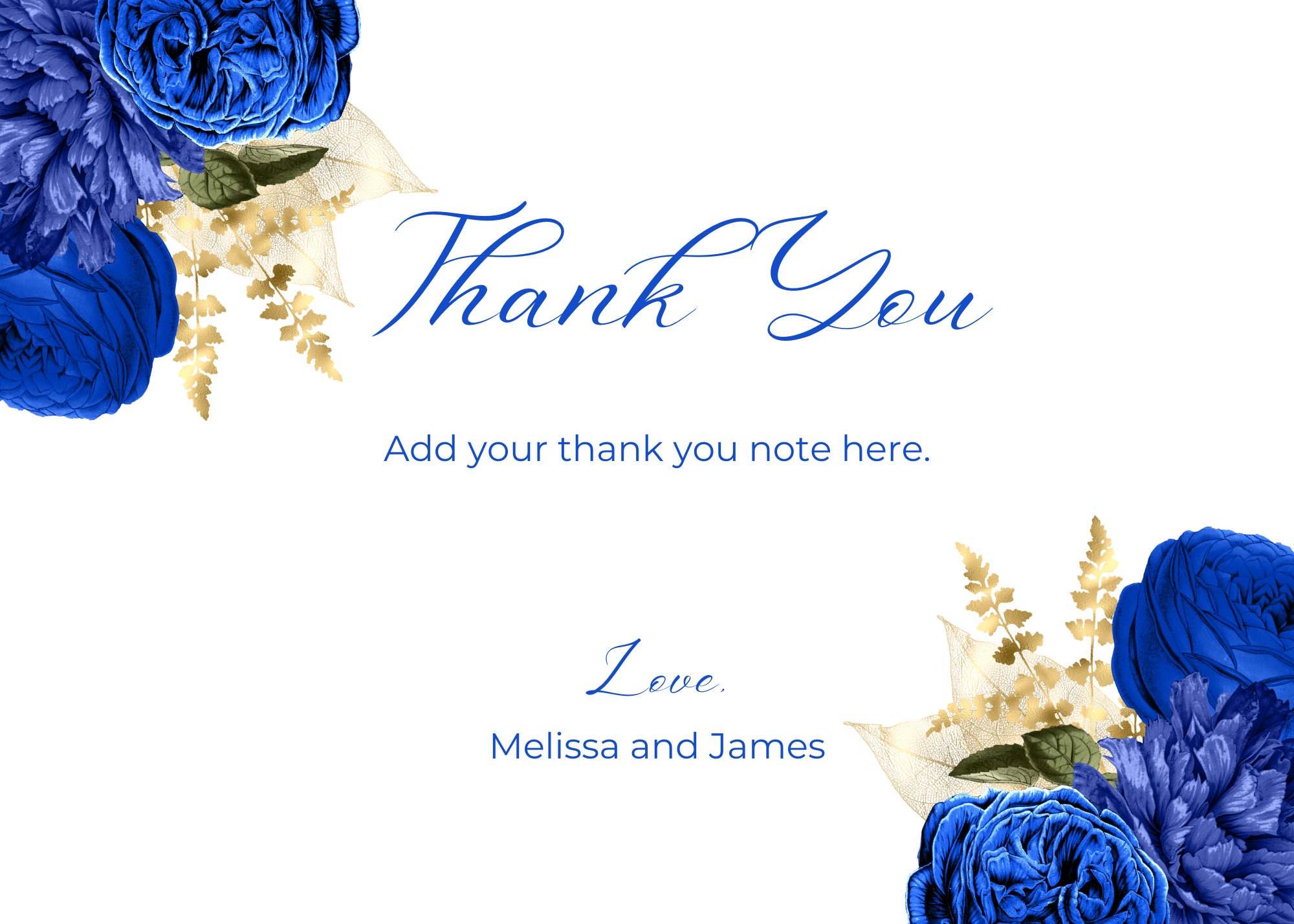 Printable Thank You Card, Editable Royal Blue and Gold Floral Thank You ...