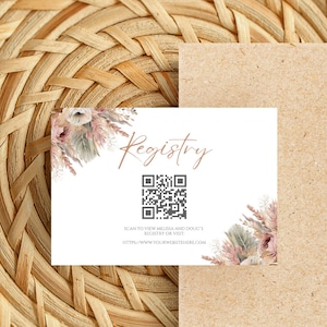Editable Registry Card with QR Code, Invitation Insert, Enclosure Card, Bridal Shower, Couples Shower, Baby Shower, Boho, Printable