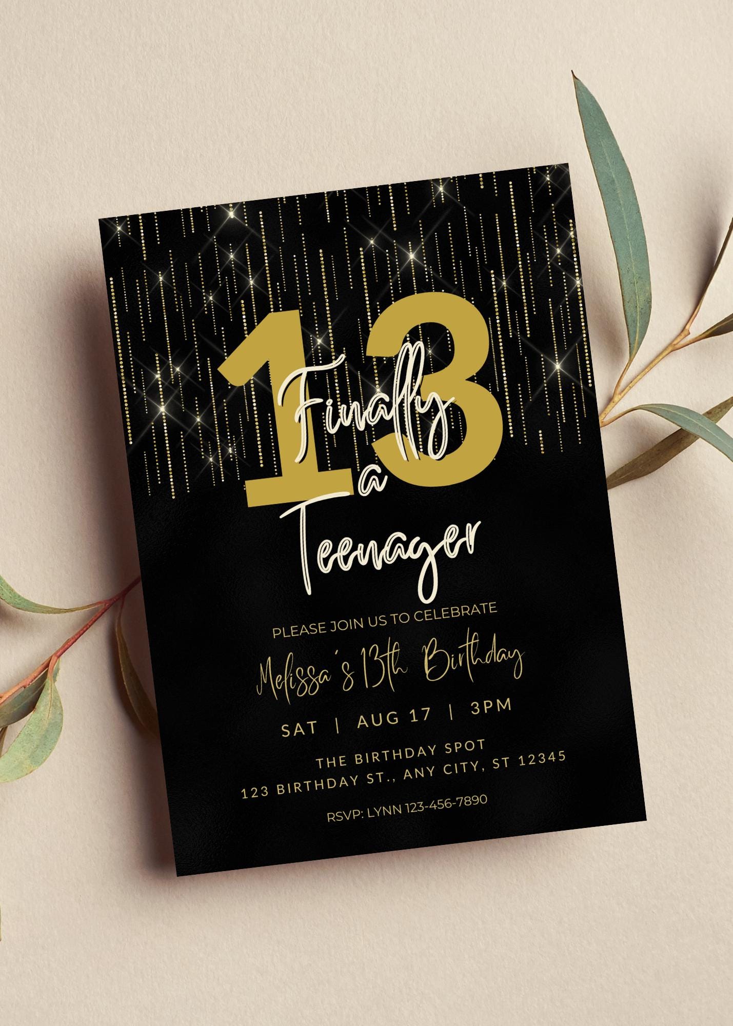 Goldene Geburtstagskarte Zum 13. – Mit Glänzendem Design Für Teens, Inklusive Umschlag