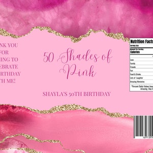 Bolsa de papas fritas de cumpleaños editable, bolsa de papas fritas en tonos rosa, recuerdos en tonos rosa, decoración para fiestas, descarga instantánea imagen 4