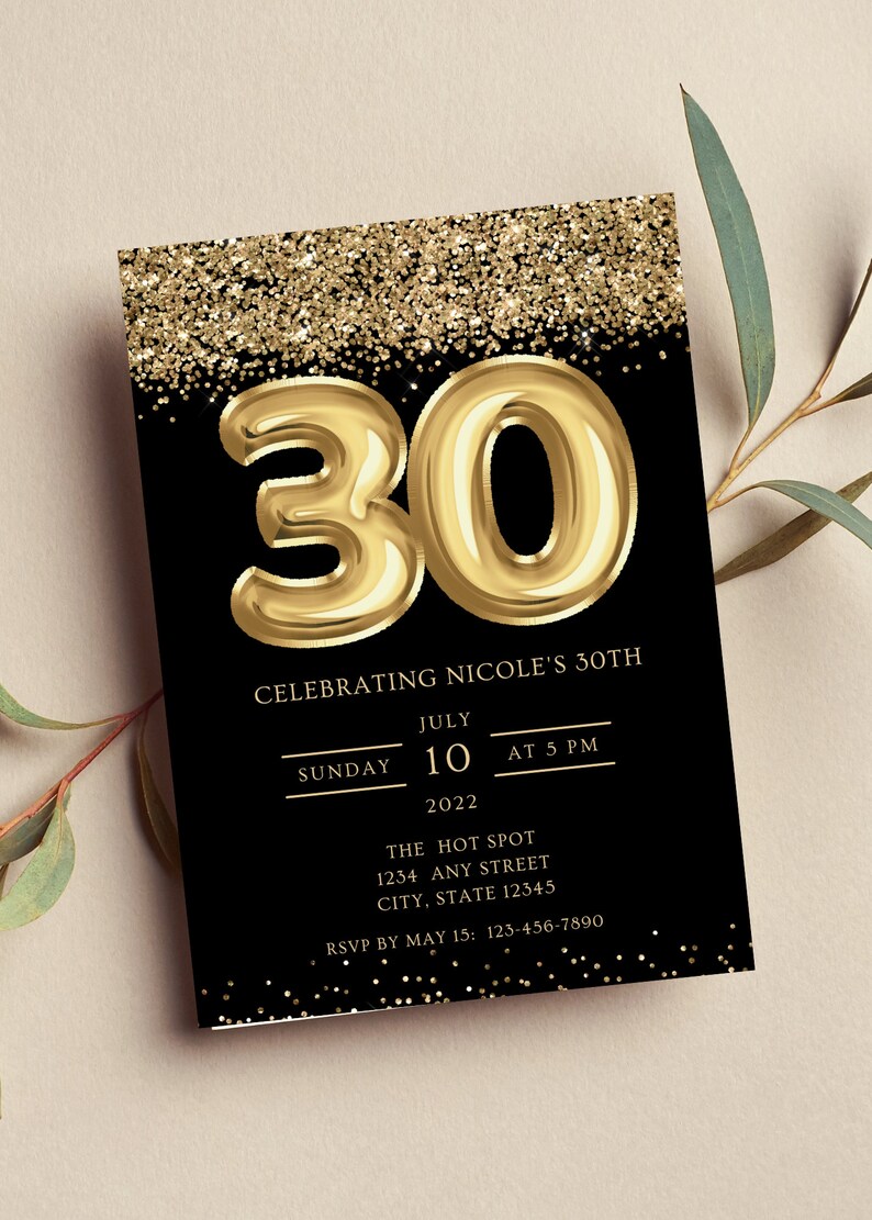 Editable 30th Birthday Invitation Black and Gold Invitation - Etsy