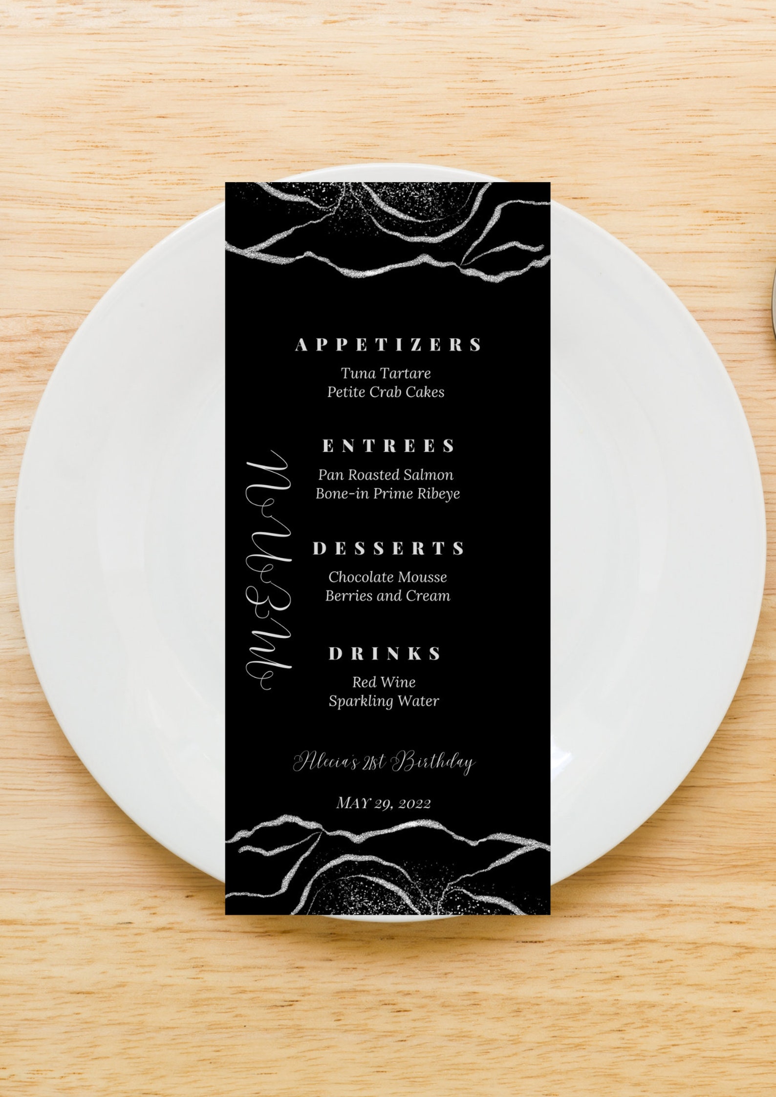 Editable Menu Card Template Black and Silver Menu Card - Etsy