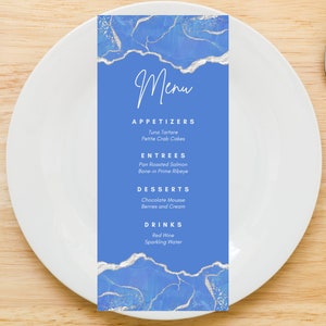 Editable Menu Card Template, Baby Blue and Silver, Birthday, Dinner Menu, Table Menu, Baby Shower Menu, Wedding Menu, Menu Cards, Printable