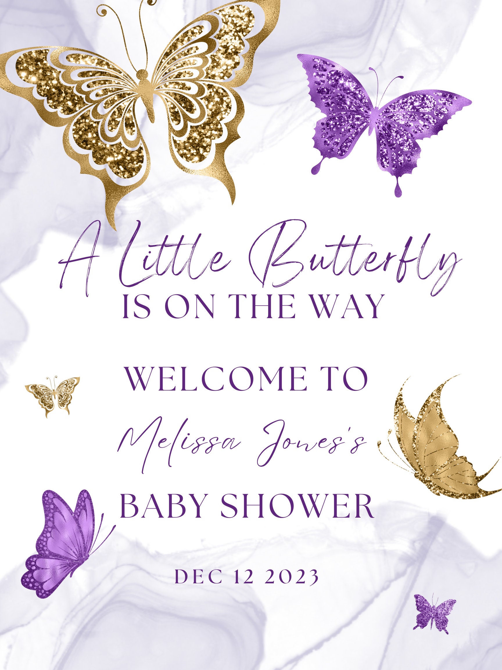 Andaz Press Butterfly Baby Shower Sign - 16x20 Inch Personalized Welcome Sign, Peach Florals - View #4