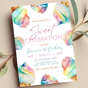 Editable Sweet Celebration Invitation, Ice Cream, Candy, Sweet Shop, Printable or Digital Invite image 1