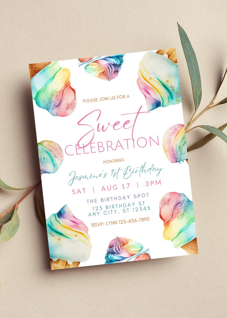 Editable Sweet Celebration Invitation, Ice Cream, Candy, Sweet Shop, Printable or Digital Invite image 1