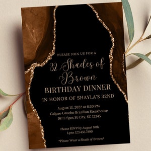 Faire-part d'anniversaire modifiable nuances de brun, nuances de mélanine, faire-part d'anniversaire agate, invitation imprimable ou texte