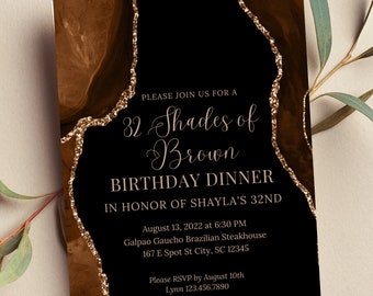 Editable Shades of Brown Birthday Dinner Invitation, Shades of Melanin, Agate Birthday Invitation, Printable or Text Invite