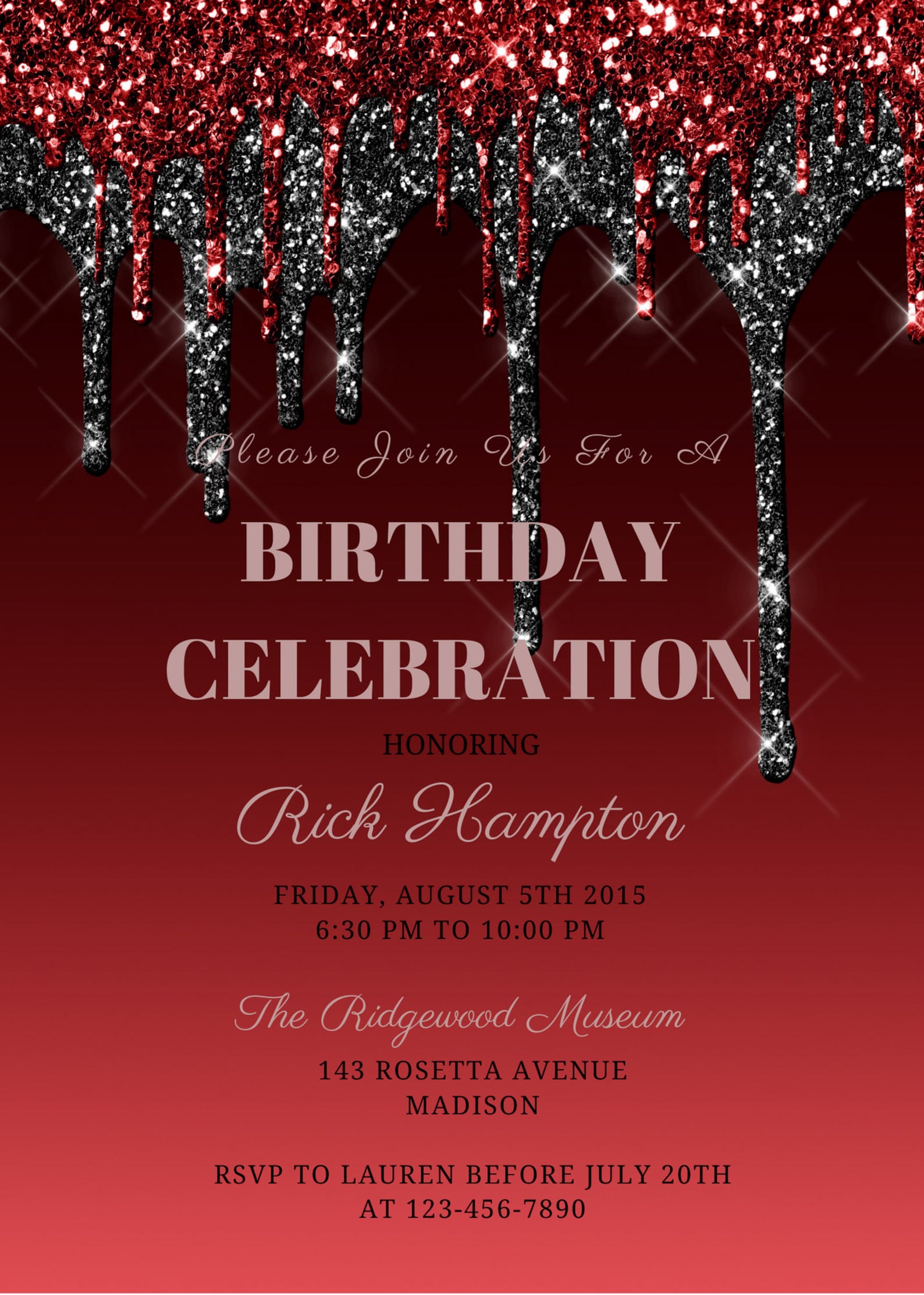 Editable Red and Black Birthday Invitation Red and Black Etsy