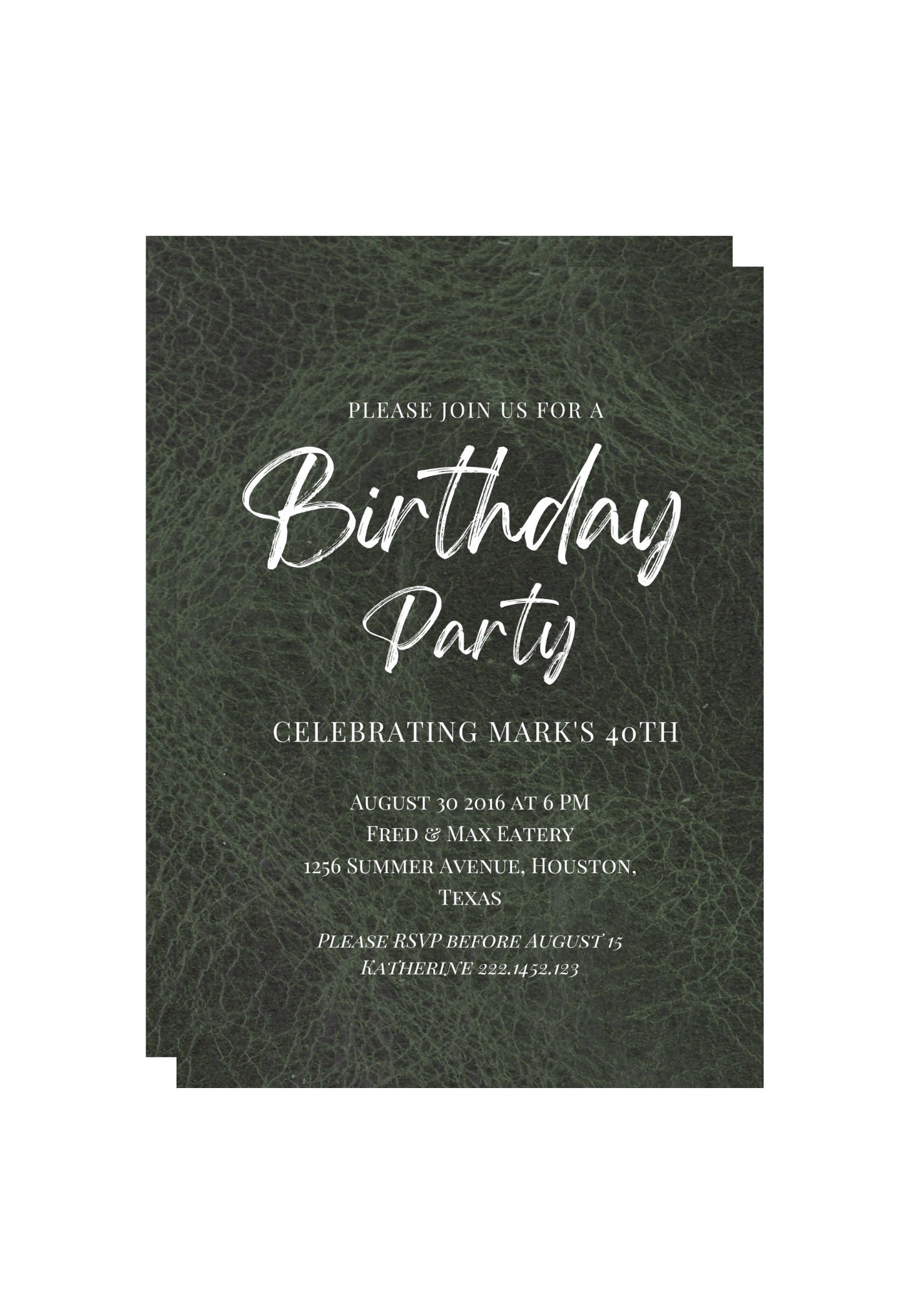 Editable Birthday Party Invitation for Men, Green Invite, Masculine ...