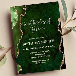 Invito modificabile in tonalità di verde, verde e oro, cena di compleanno, brunch, matrimonio, qualsiasi occasione, invito stampabile o digitale