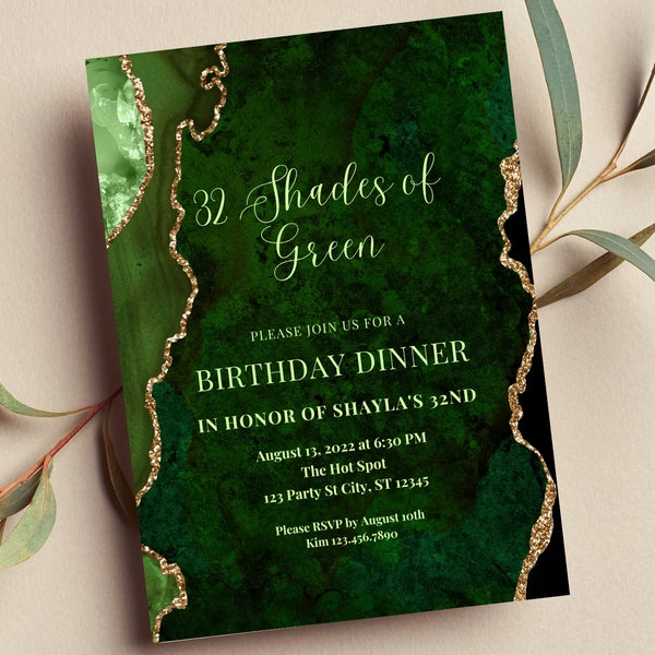 Editable Shades of Green Invitation, Green and Gold, Birthday Dinner, Brunch, Wedding, Any Occasion, Printable or Digital Invite