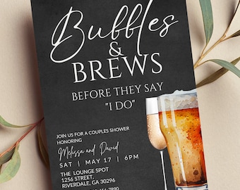 Editable Bubbles and Brews Invitation, Couples Shower, Bridal Shower, Black, Printable or Digital Invite