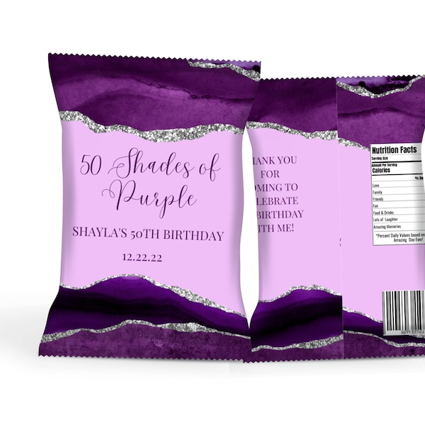 Editable Birthday Chip Bag, Shades of Purple Chip Bag, Party Decor, Party Favor, Printable