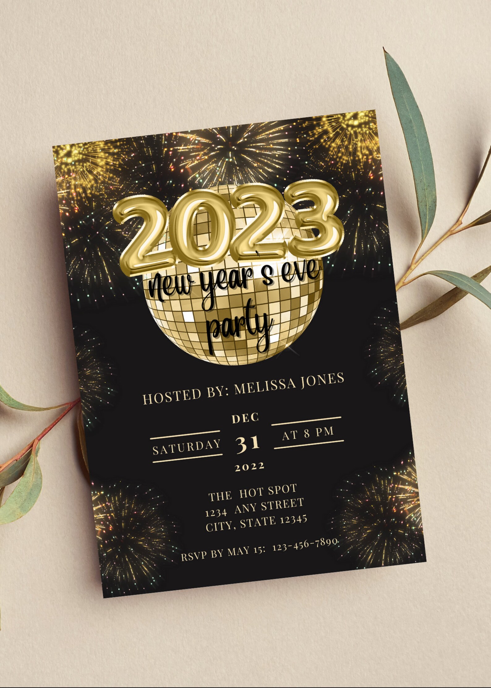 Editable New Years Eve Invitation New Years Party 2023 Black Etsy