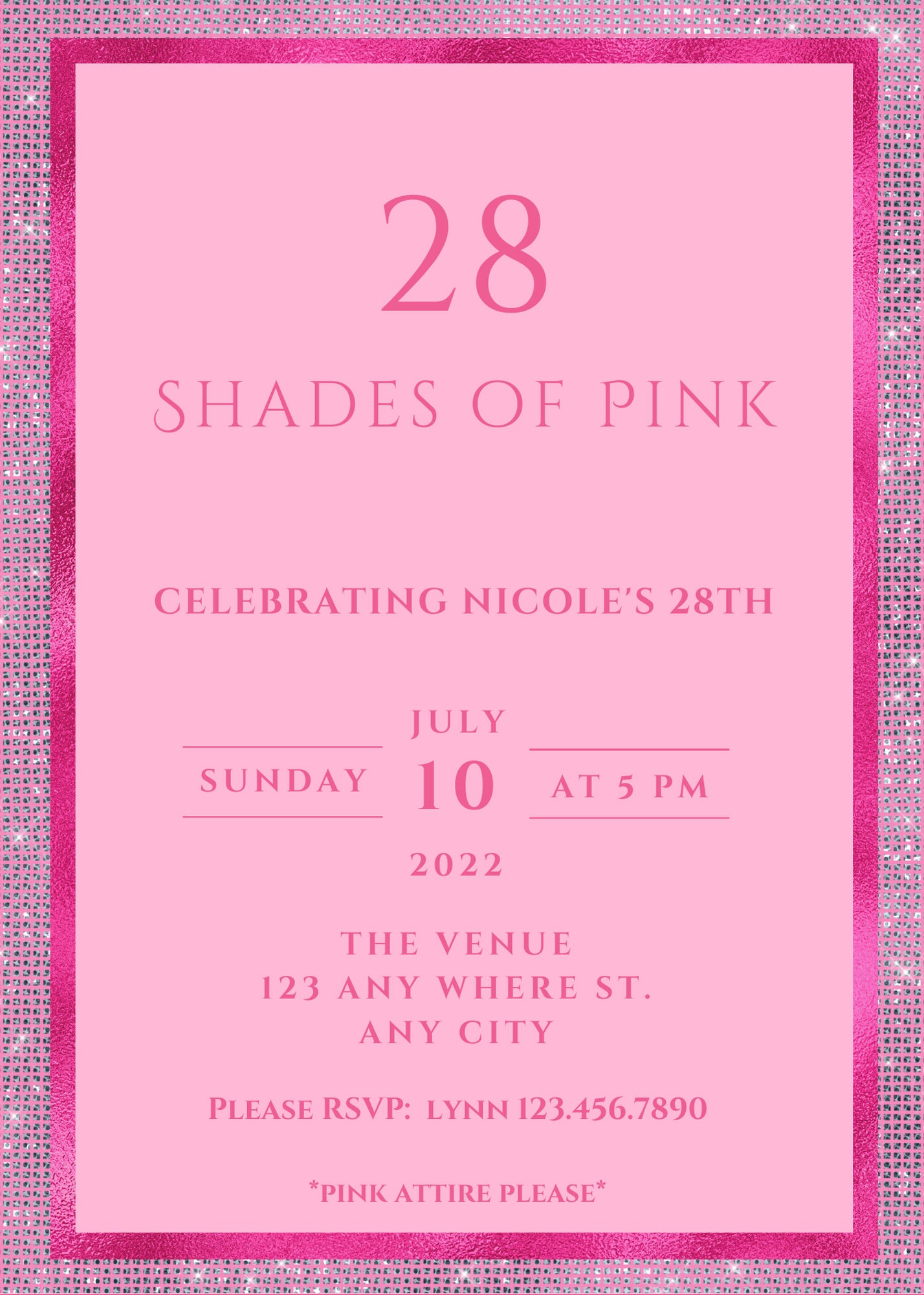 Editable Shades of Pink Invitation, Pink Birthday Invitation, Print or ...