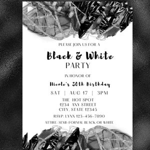 Editable Black and White Party Invitation, Black and White, Birthday ...