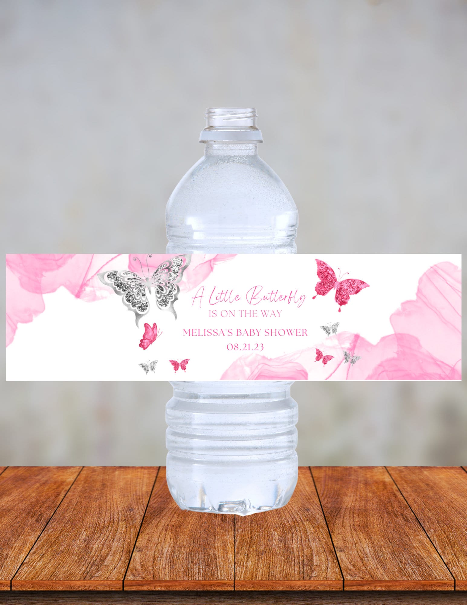 Editable Butterfly Water Bottle Label Template, Pink and Silver, Party ...