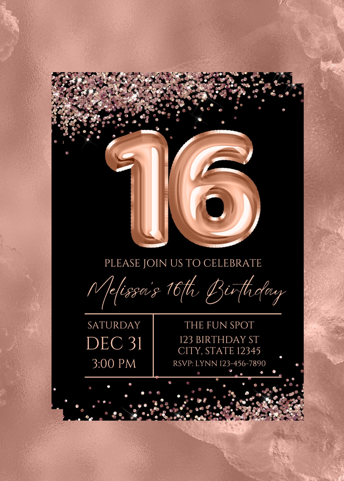 editable-16th-birthday-invitation-sweet-16-rose-gold-and-black-invitation-rose-gold-16-balloon-glam-glitter-printable-or-digital-etsy for Free Printable 16th Birthday Invitation Templates Free Editable 16th Birthday Invitation, Sweet 16, Rose Gold and Black Invitation, Rose Gold 16 Balloon, Glam, Glitter, Printable or Digital - Etsy for Free Printable 16th Birthday Invitation Templates Free
