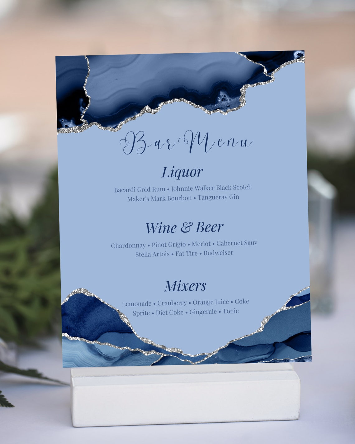 Editable Blue and Silver Bar Menu Card Template, Full Size Menu, Table ...
