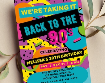 Editable 90s Party Invitation, Back to the 90s, Throwback Party, House Party, Birthday Invitation, 90s Theme, Printable