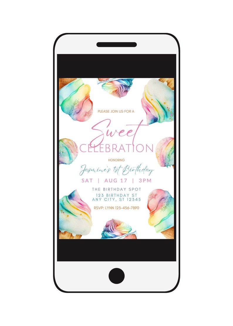 Editable Sweet Celebration Invitation, Ice Cream, Candy, Sweet Shop, Printable or Digital Invite image 2