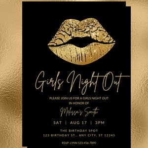 Editable Girls Night Out Invitation, Ladies Night, Girls Night In, Gold ...