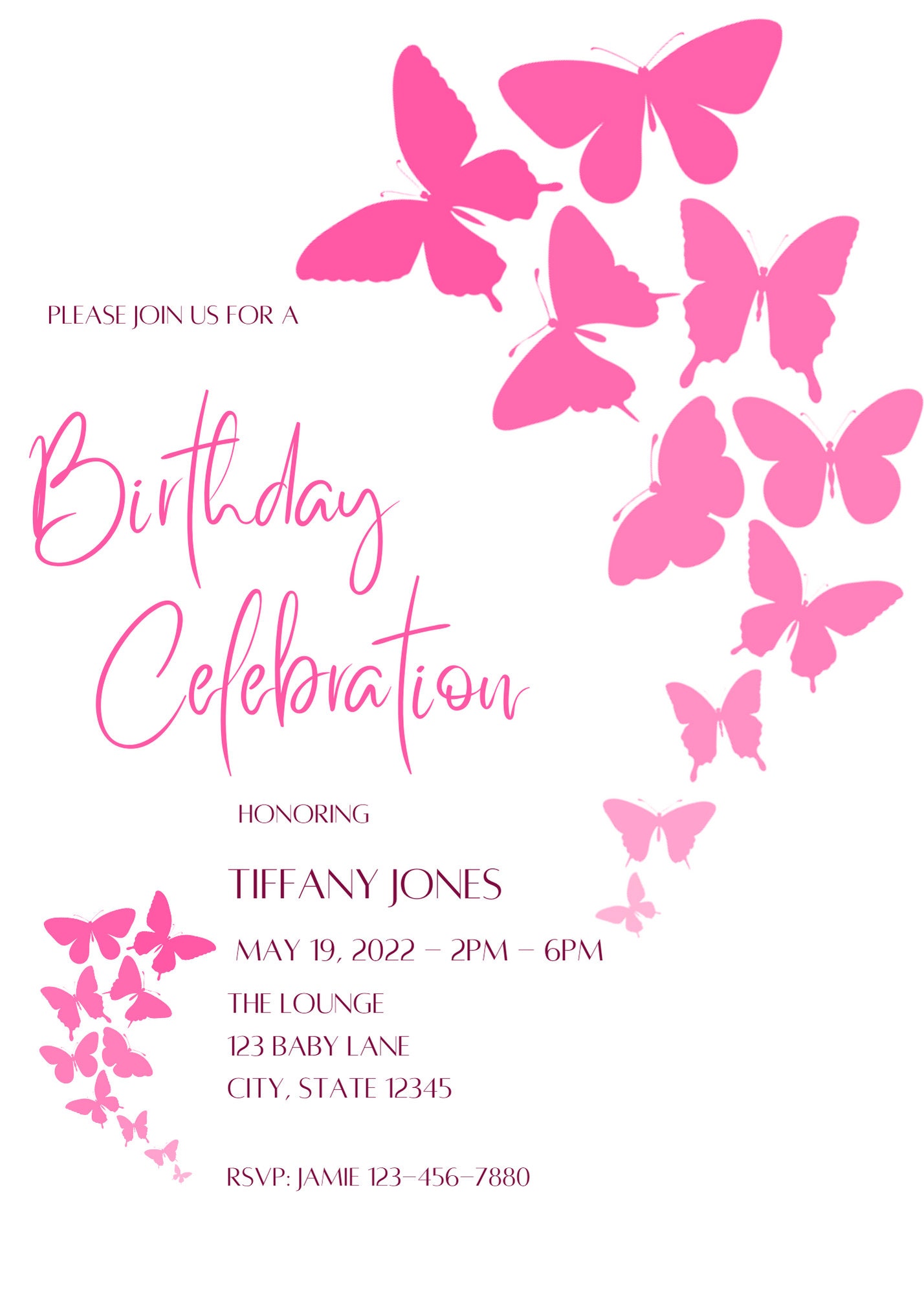 COLOFALLA 12 Cartes d'Invitation Papillon en Français Invitation d' Anniversaire Fête Party Accessoire pour Enfants Filles 17,5x13cm (Rose  Papillon) : : Cuisine et Maison