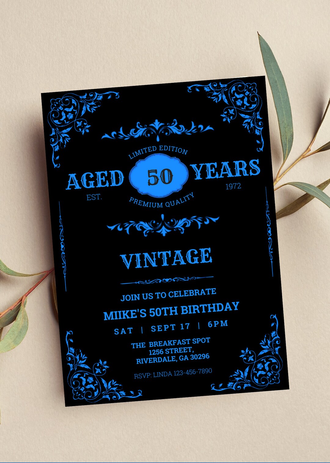 Editable Whiskey Label Invitation, Aged to Perfection, Vintage Birthday ...
