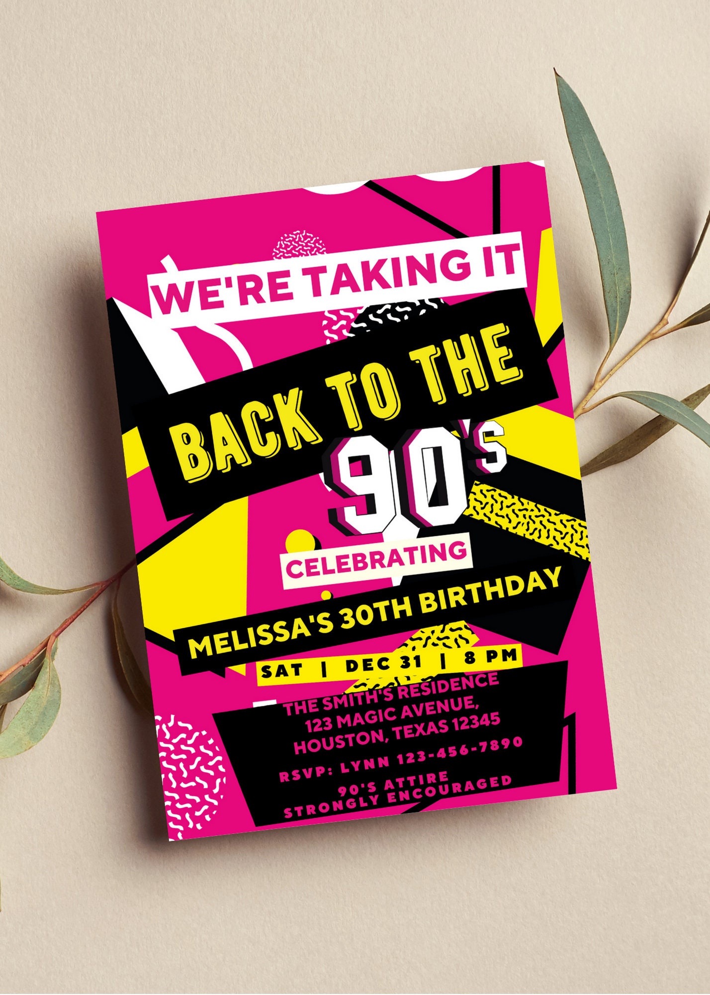 Editable 90s Party Invitation Back to the 90s Throwback Party House Party Birthday Invitation 90s Theme Printable