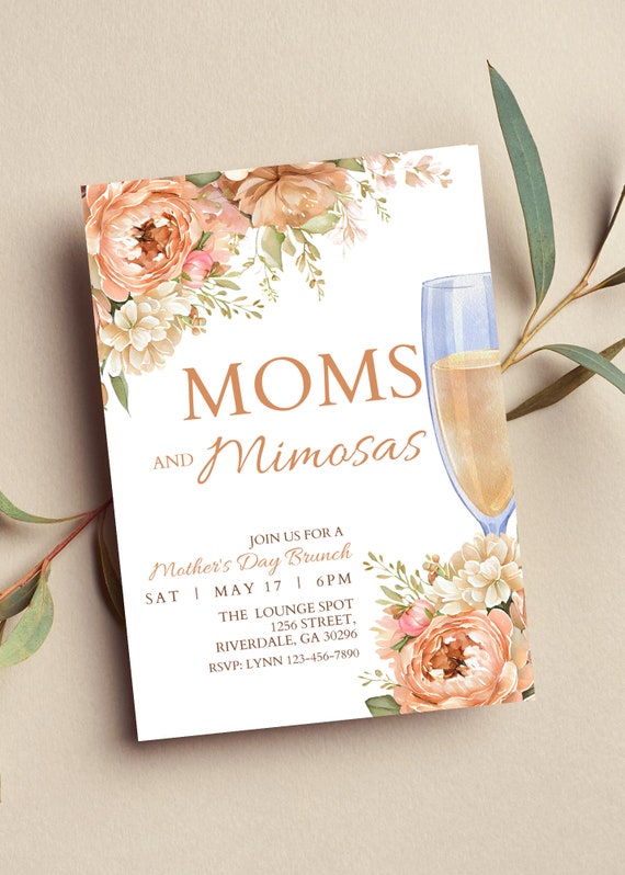 Boho Floral Mother's Day Brunch Invitation, Moms and Mimosas (Digital Invite)