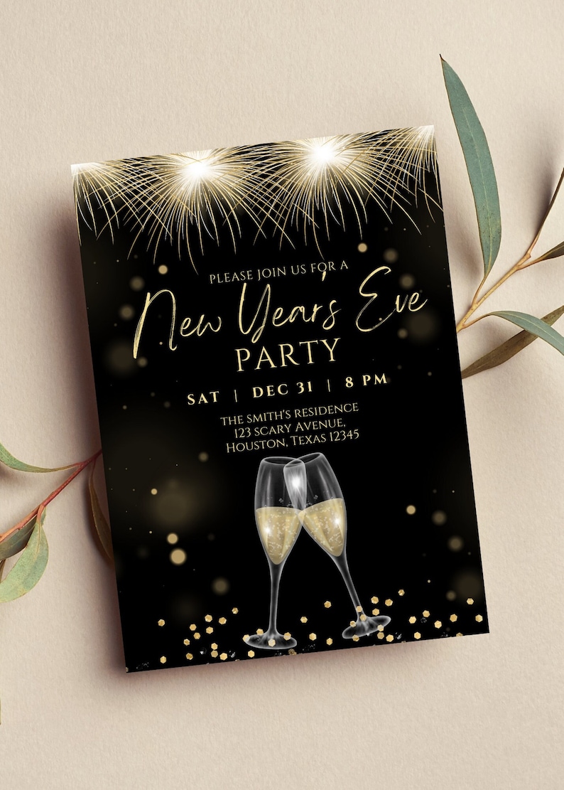 Editable New Years Eve Invitation New Years Party 2023 Black Etsy