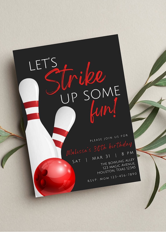 Editable Bowling Invitation, Let's Strike Up Some Fun, Birthday Bowling, Printable or Digital Invitation