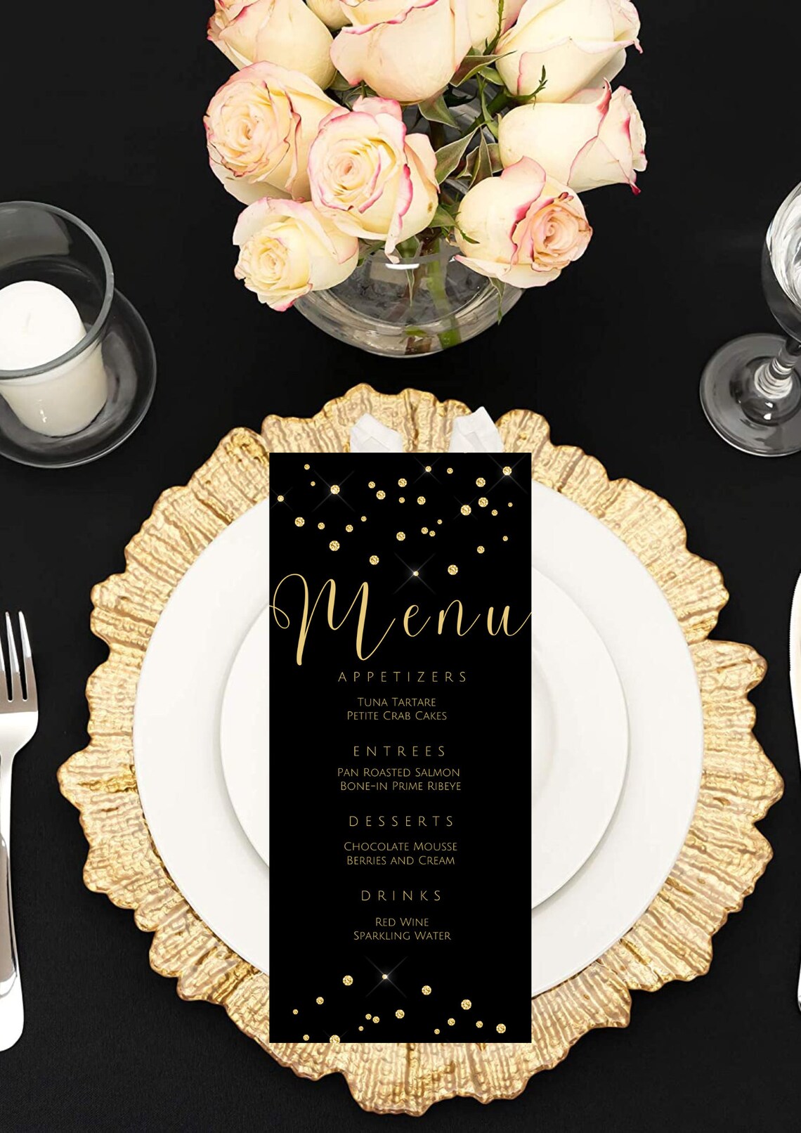 Editable Gold and Black Menu Card Template Glam Gold Diamond - Etsy