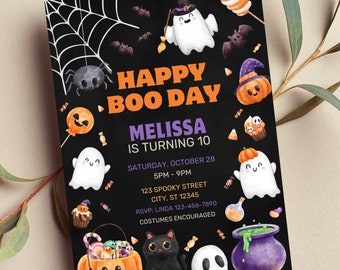 Halloween Birthday Invitation, Editable Happy Boo Day, Costume Party Invite Printable or Digital Invitation
