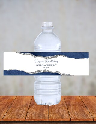 30 Etichette Adesive Per Bottiglie Acqua Baby Shower – Tema Neonato Blu, 8.5x2.5 Pollici