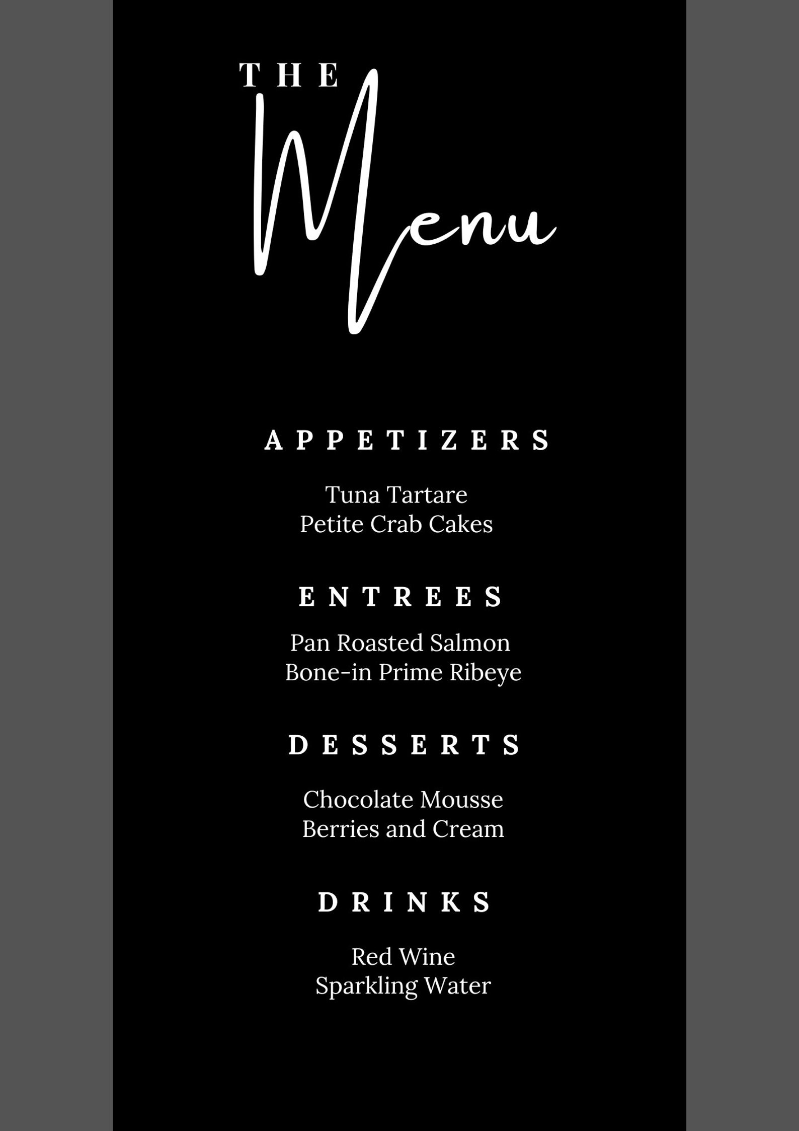 Editable Black Menu Card Template Minimalist Menu Card Etsy